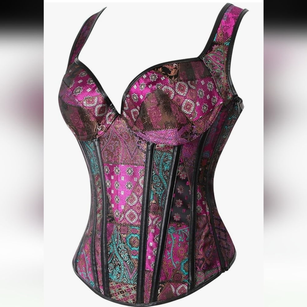 Elegant Jacquard Patchwork Corset Bustier Bodyshaper. Size 6XL. - Picture 2 of 9